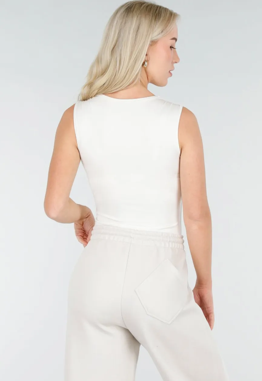 Gebroken Witte Body met Vierkante Hals en Stretch