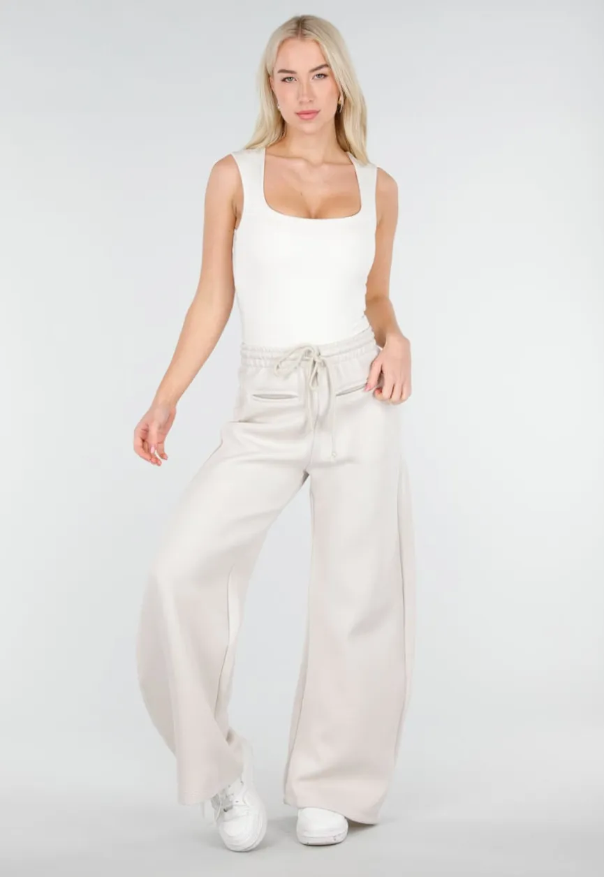 Gebroken Witte Body met Vierkante Hals en Stretch