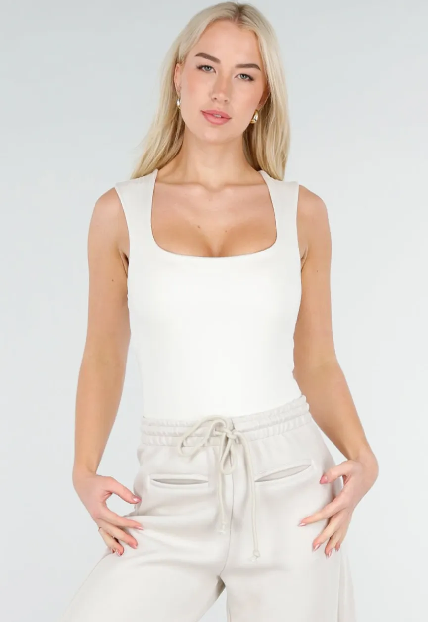 Gebroken Witte Body met Vierkante Hals en Stretch