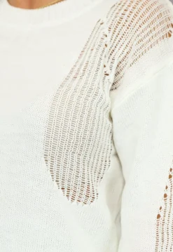 Gebroken Witte Trui met Gescheurde Look