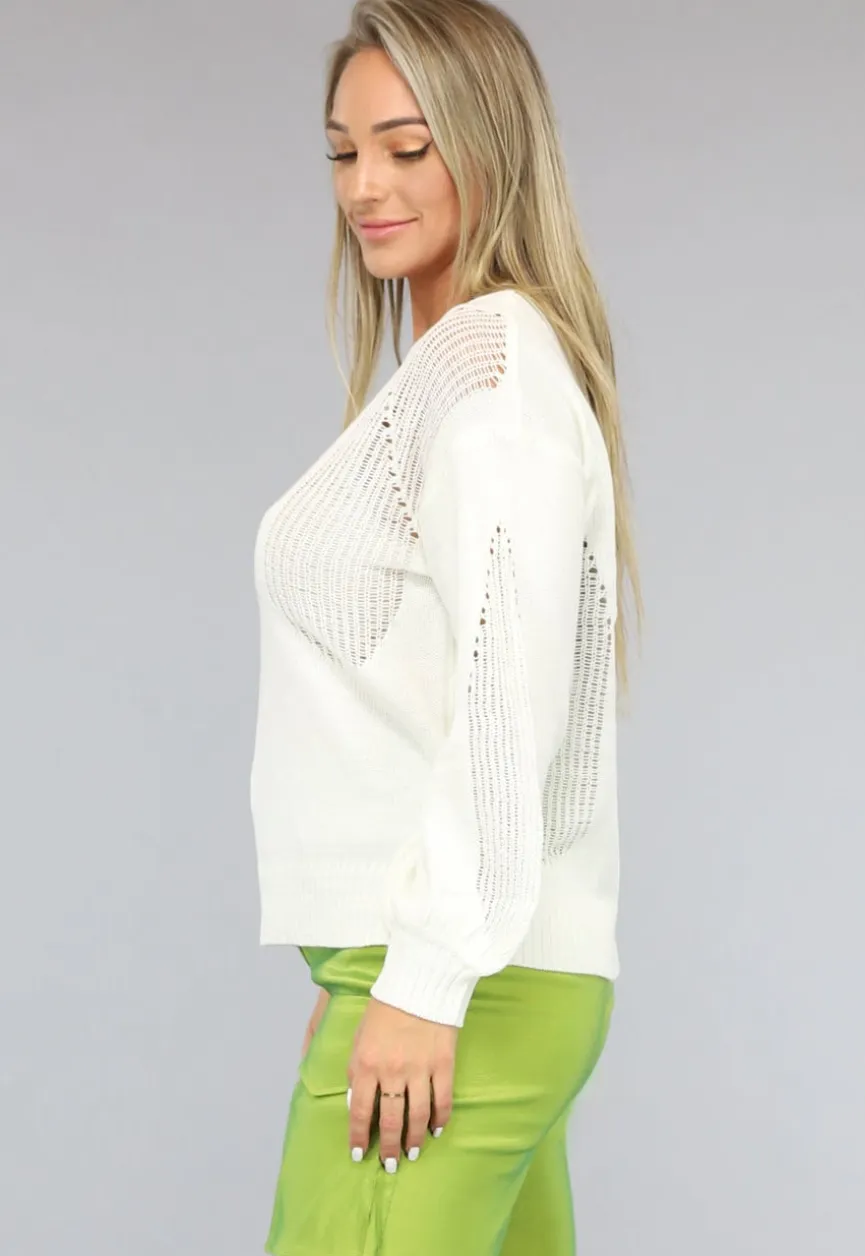 Gebroken Witte Trui met Gescheurde Look