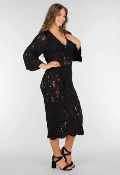 Gehaakte Cover-up Jurk Vest met V-Hals en Lange Mouwen