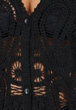 Gehaakte Cover-up Jurk Vest met V-Hals en Lange Mouwen