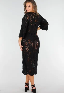Gehaakte Cover-up Jurk Vest met V-Hals en Lange Mouwen