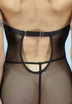 Gekruiste Fishnet Lingerie Set met Lederlook Details