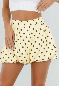 Gele Ballon Short met Bruine Stippen en Bubble Hem