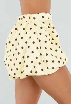 Gele Ballon Short met Bruine Stippen en Bubble Hem