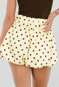 Gele Ballon Short met Bruine Stippen en Bubble Hem
