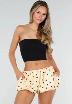 Gele Ballonshort met Zwarte Stippen en Elastische Taille
