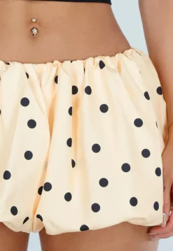 Gele Ballonshort met Zwarte Stippen en Elastische Taille