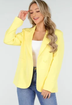 Gele Blazer met Ceintuur en Bloemdetail in Taille