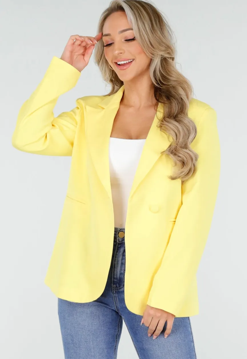 Gele Blazer met Ceintuur en Bloemdetail in Taille