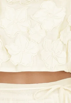 Gele Bloemen Crop Top zonder Mouwen