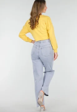 Gele Crop Top met Lange Mouwen