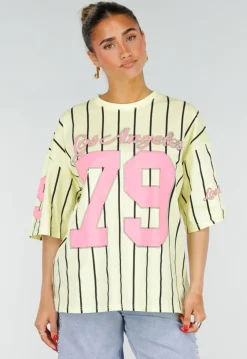 Gele Gestreepte Oversized T-shirt met Los Angeles Print