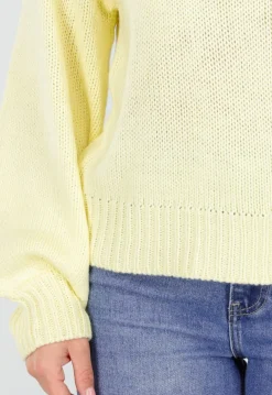 Gele Grofgebreide Oversized Trui met Ronde Hals