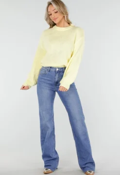 Gele Grofgebreide Oversized Trui met Ronde Hals