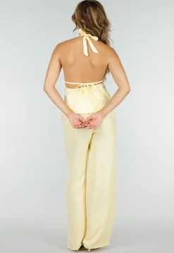 Gele Halter Top en Wide Leg Broek Set