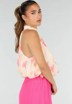 GeleHalter Top met Lichtroze Bloemenprint