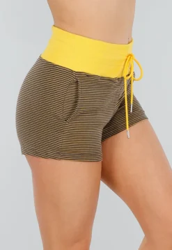 Gele High Waist Joggingshort met Stretch, Zakken en Koord