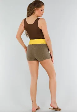 Gele High Waist Joggingshort met Stretch, Zakken en Koord