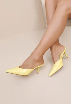 Gele Lederlook Muiltje Pumps met Puntneus en Lage Hak