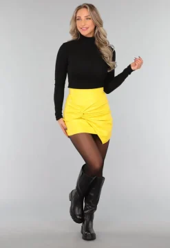 Gele Lederlook Twist Rok
