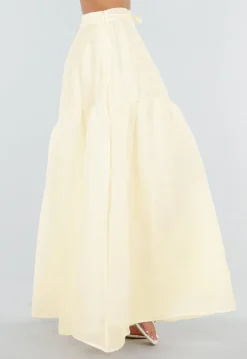 Gele Maxi Rok met Strikceintuur en Elastische Taille