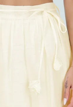 Gele Maxi Rok met Strikceintuur en Elastische Taille