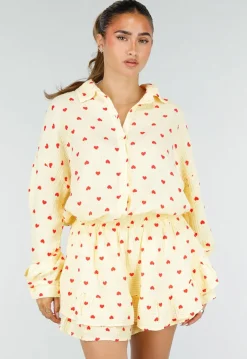 Gele Mousseline 2-Piece Set met Hartjesprint en Rokje