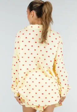 Gele Mousseline 2-Piece Set met Hartjesprint en Rokje