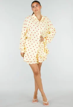 Gele Mousseline 2-Piece Set met Hartjesprint en Rokje