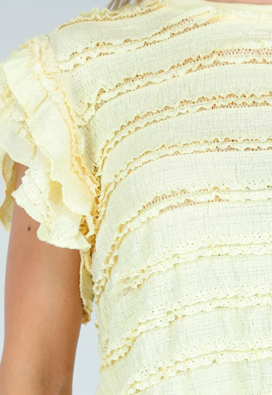 Gele Stretch Two Piece met Ruches en Shorts
