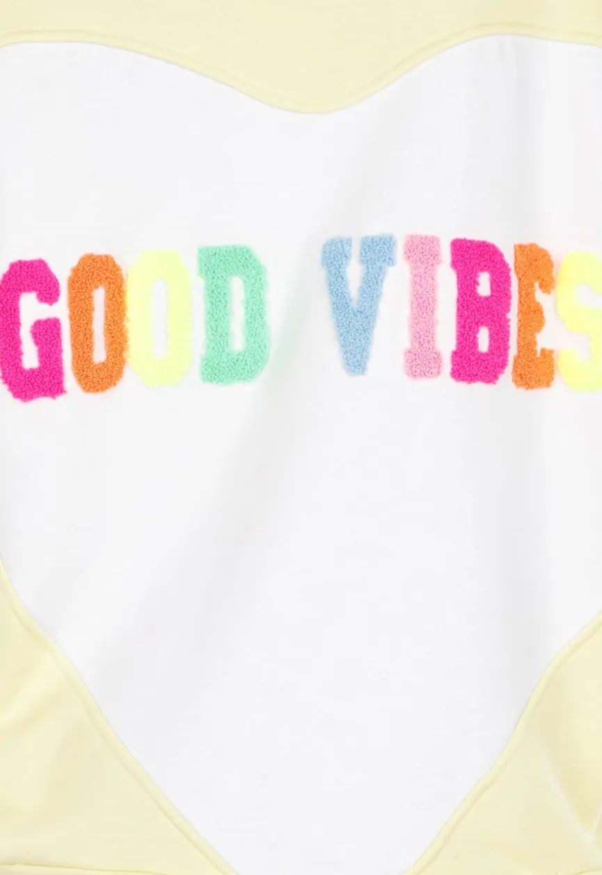 Gele Sweater met Good Vibes Print op Rug