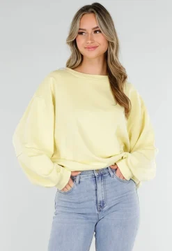 Gele Sweater met Good Vibes Print op Rug