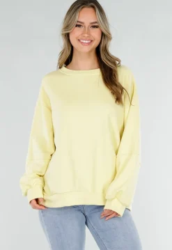 Gele Sweater met Good Vibes Print op Rug