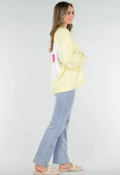 Gele Sweater met Good Vibes Print op Rug