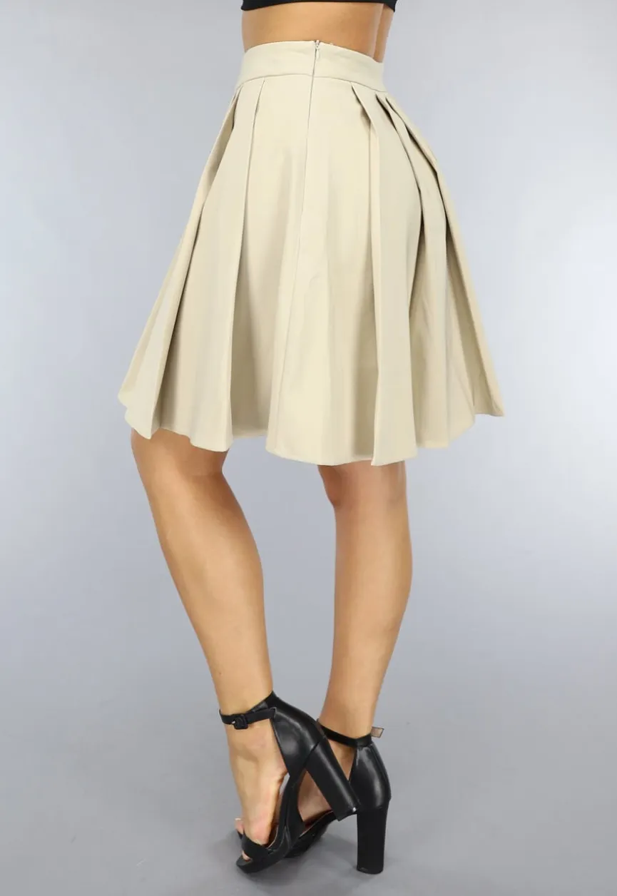 Geplooide Beige Skater Rok