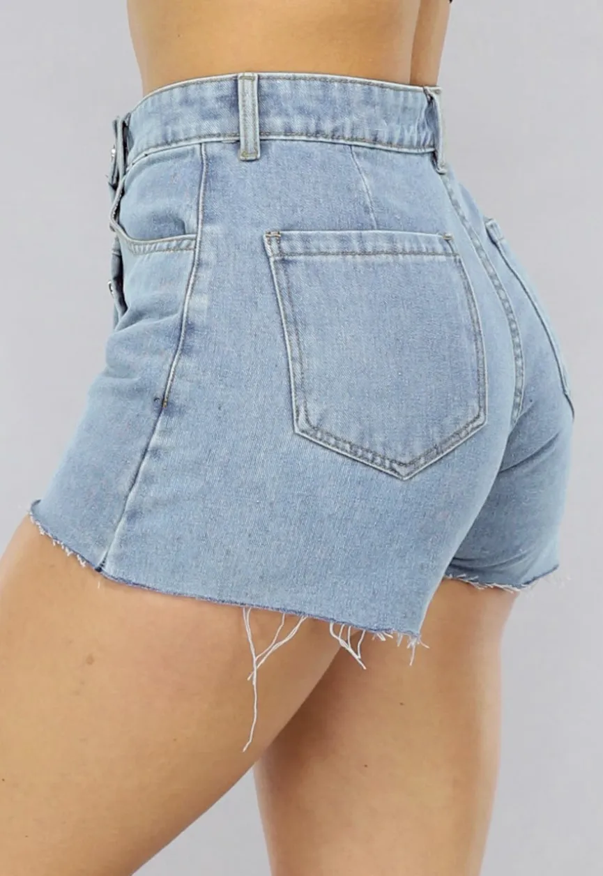 Geplooide Denim Overslag Skort in Lichtblauw met Knopen
