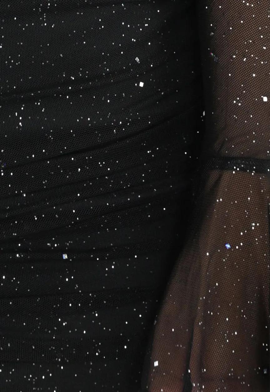 Geplooide Glitter Jurk met Twist Look en Flared Mouwen