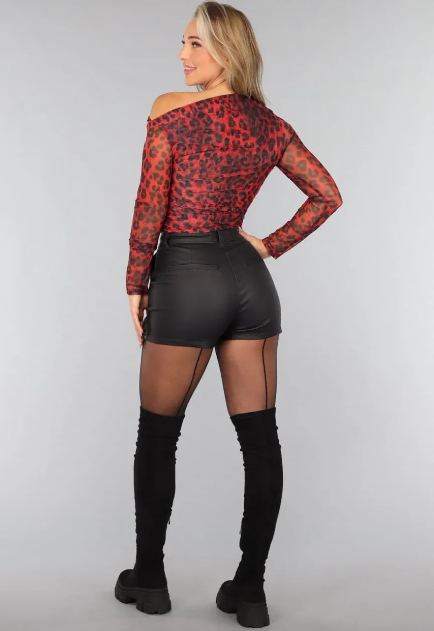 Geplooide Top met Panterprint in Rood