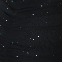 Geplooide Zwarte Glitter Jurk met V Decolleté met Chiffon Mouwen