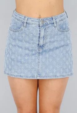 Geruwde Denim Stretch Skort