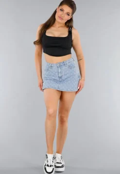 Geruwde Denim Stretch Skort
