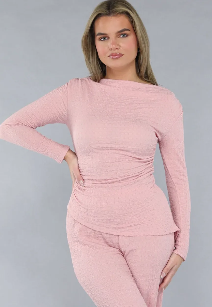 Gesmokte Stretch Two Piece in Roze