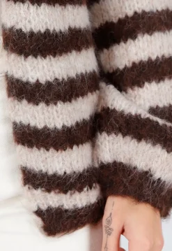 Gestreept Crème en Bruin Wollen Vest met Lange Mouwen