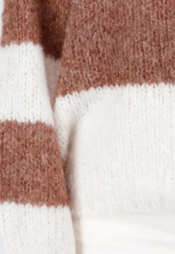 Gestreepte Crème en Bruine Wollen Trui met Lange Mouwen