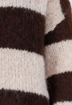 Gestreepte Fluffy Trui in Bruin en Beige met Losvallende Pasvorm