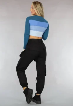 Gestreepte Ribstof Crop Top Blauw