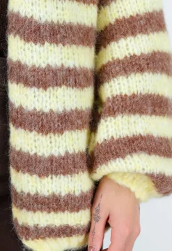 Gestreept Fluffy Vest in Geel en Bruin met Losvallende Pasvorm